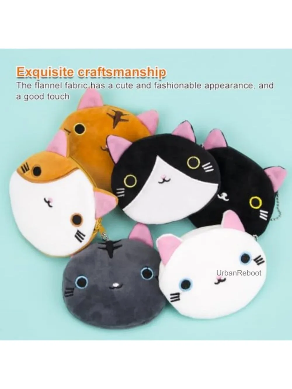 Plush Cat Coin Purse Set with Zipper Small Change Wallet for Women
